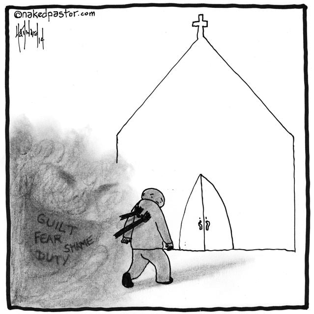 The Wrong Reasons to Go to Church (cartoon by nakedpastor David Hayward)