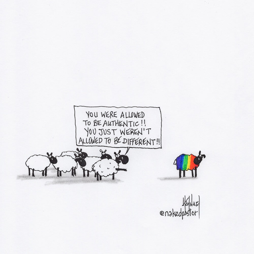 Authentic Means Different Original Cartoon Drawing - by nakedpastor