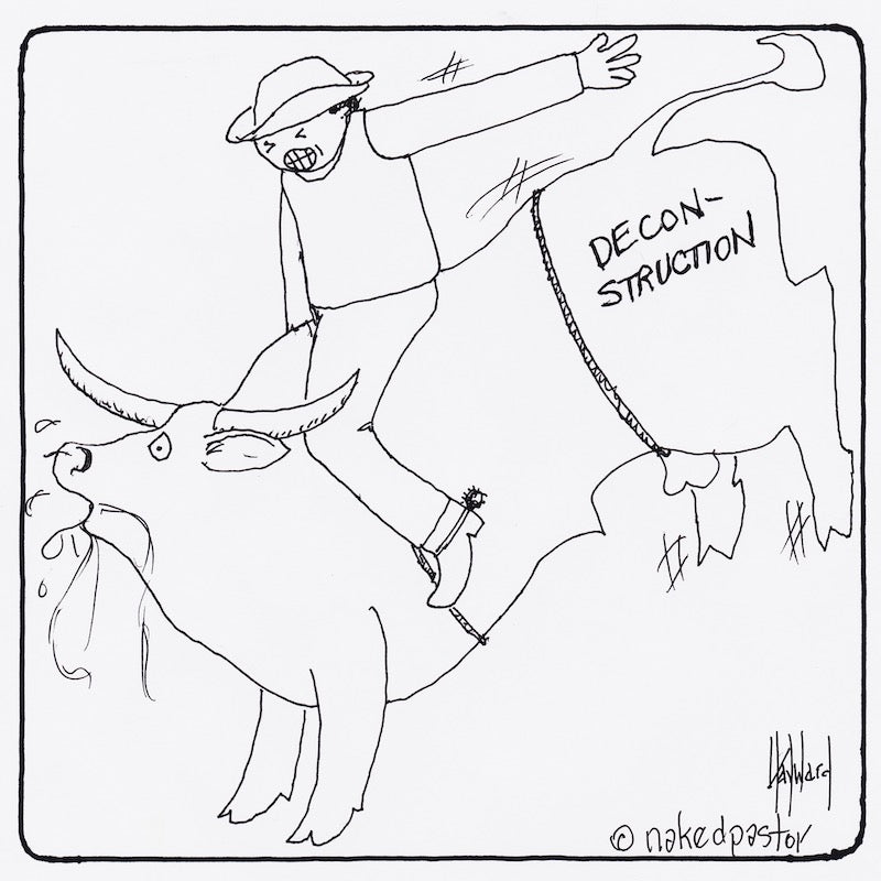 Deconstruction and Bull Riding Digital Cartoon - by nakedpastor