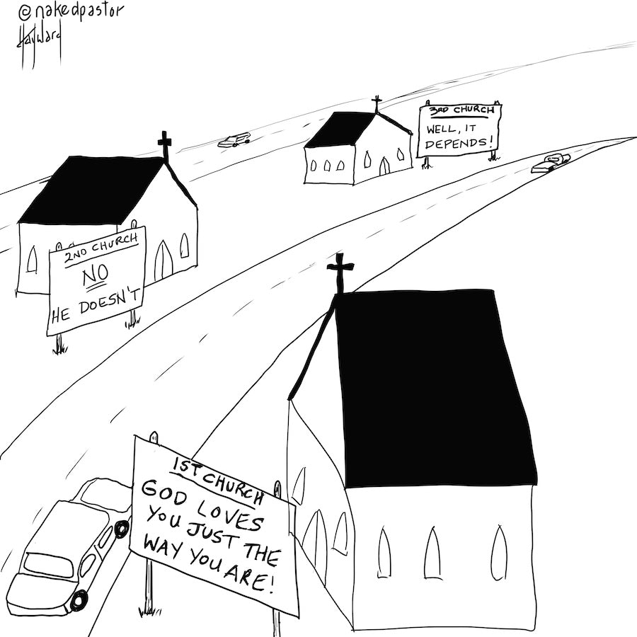 Competitive Church Signs Digital Cartoon - by nakedpastor