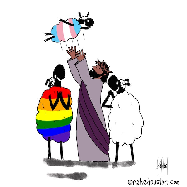 Jesus with Transgender and Gay Sheep | Art by NakedPastor
