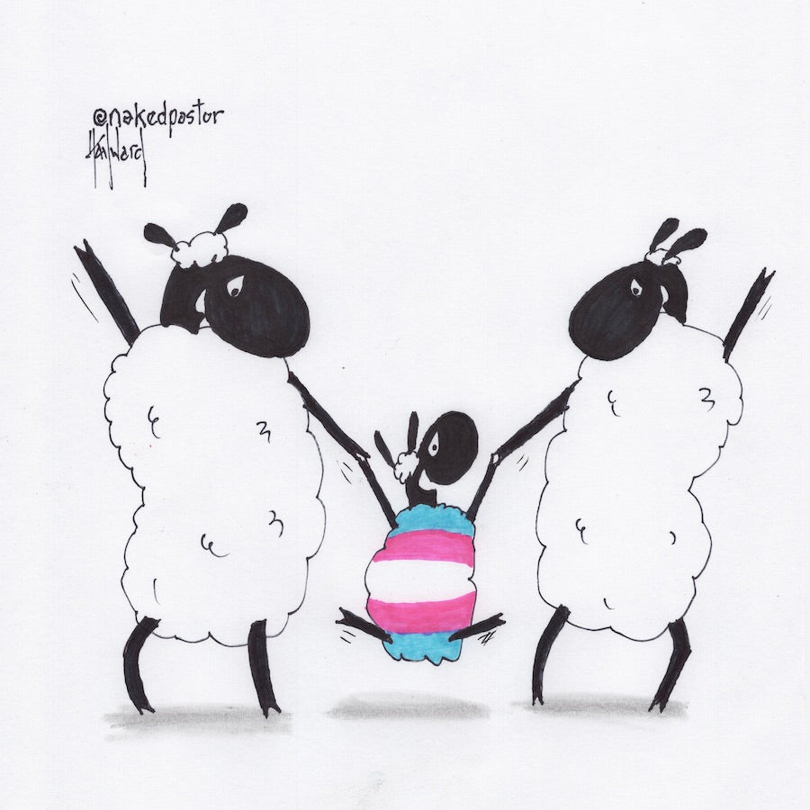 Happy Trans Parents and Kid Digital Cartoon - by nakedpastor