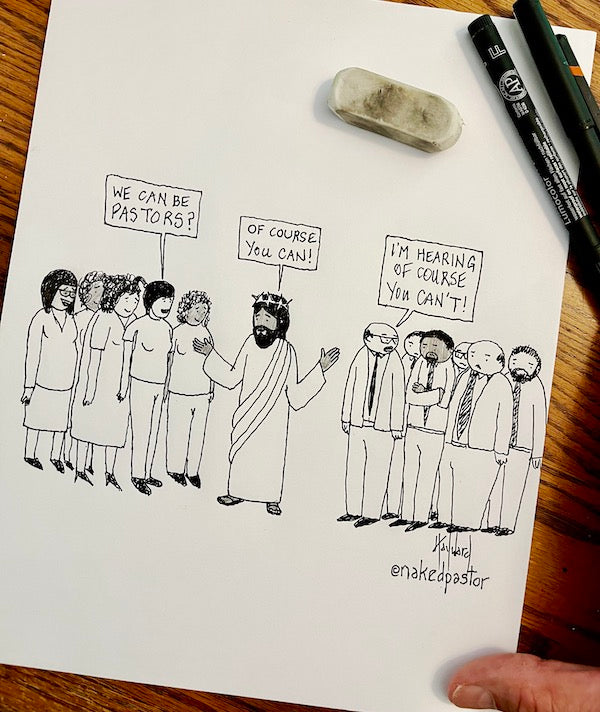 Can Women Be Pastors? Original Cartoon Drawing