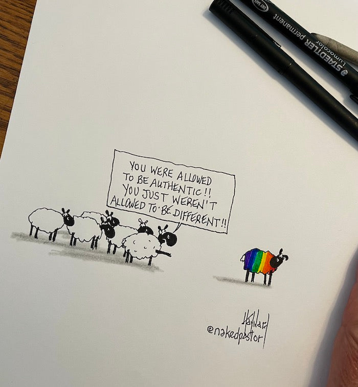 Authentic Means Different Original Cartoon Drawing - by nakedpastor