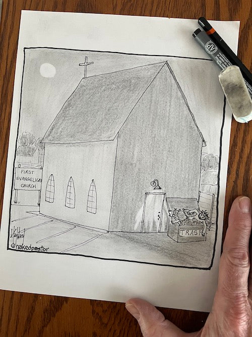 Jesus in the Trash Original Cartoon Drawing - by nakedpastor