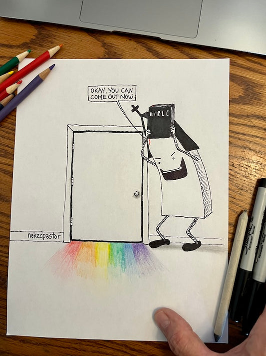 You Can Come Out Now Original Cartoon Drawing-Cartoons-nakedpastor
