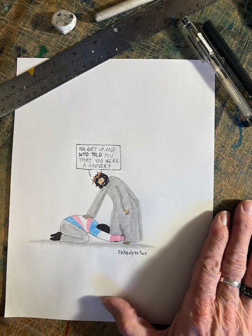 Who Told You That You Were A Sinner Original Cartoon Drawing-Cartoons-nakedpastor