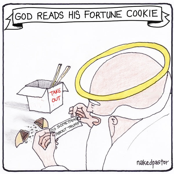 God Reads His Fortune Cookie Digital Cartoon-Digital Cartoons-nakedpastor