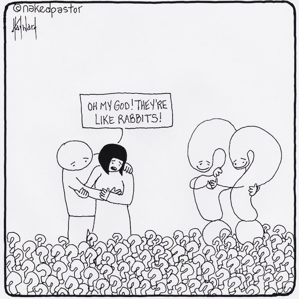 Questions Just Keep Coming Like Rabbits Digital Cartoon - by nakedpastor