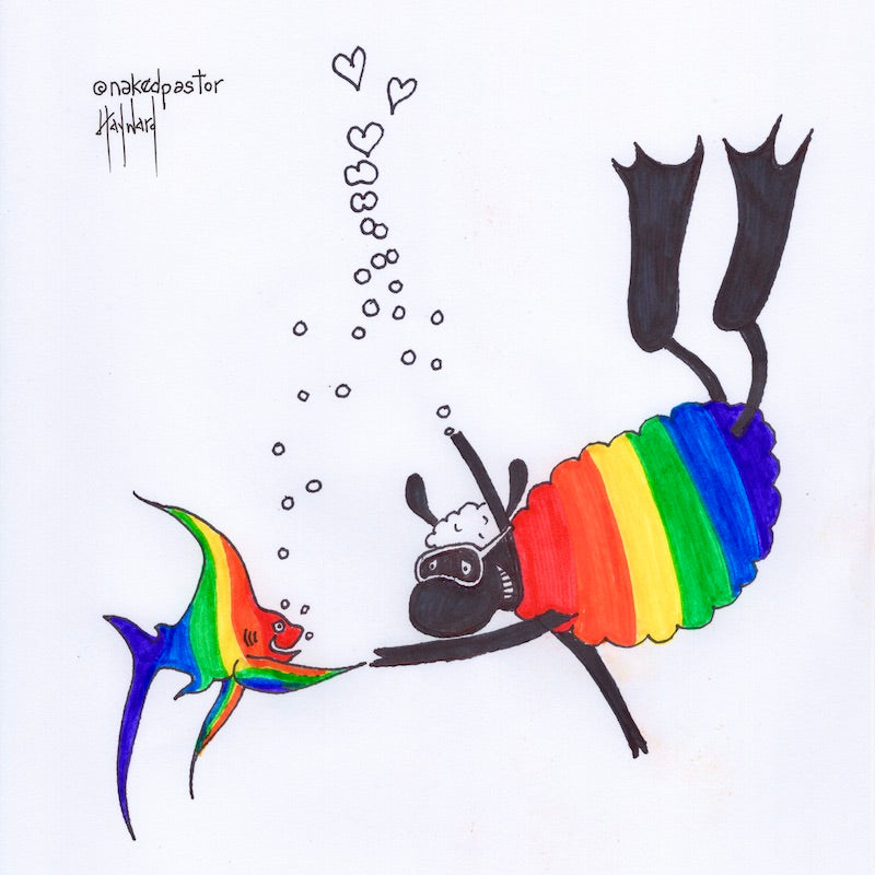 Snorkel Sheep Digital Cartoon