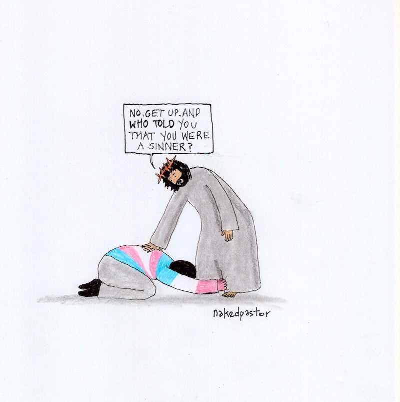 Who Told You That You Were A Sinner Original Cartoon Drawing-Cartoons-nakedpastor