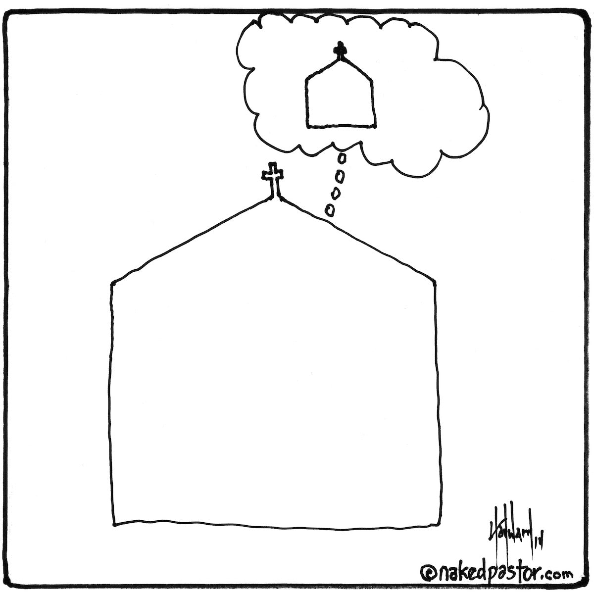 The Church Thinking About Itself Digital Cartoon