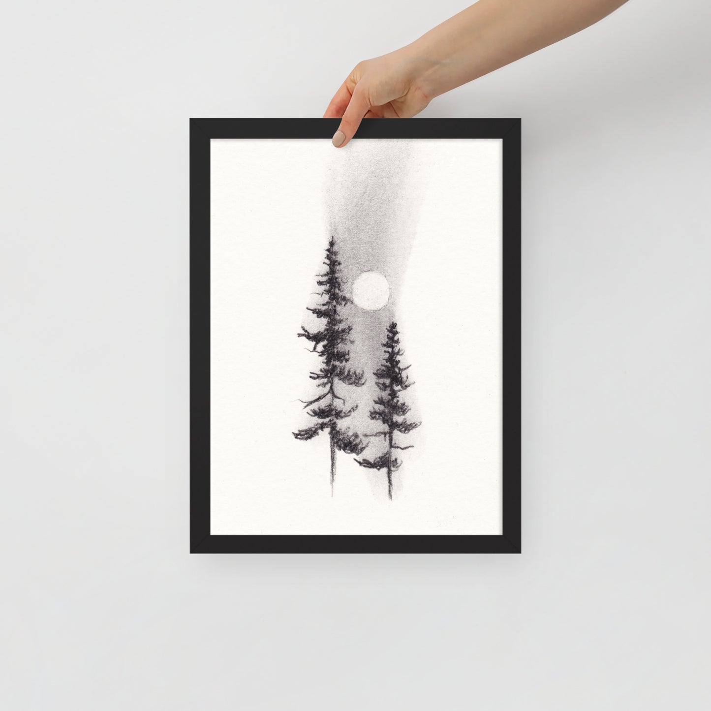 Two Pines Charcoal Drawing Print