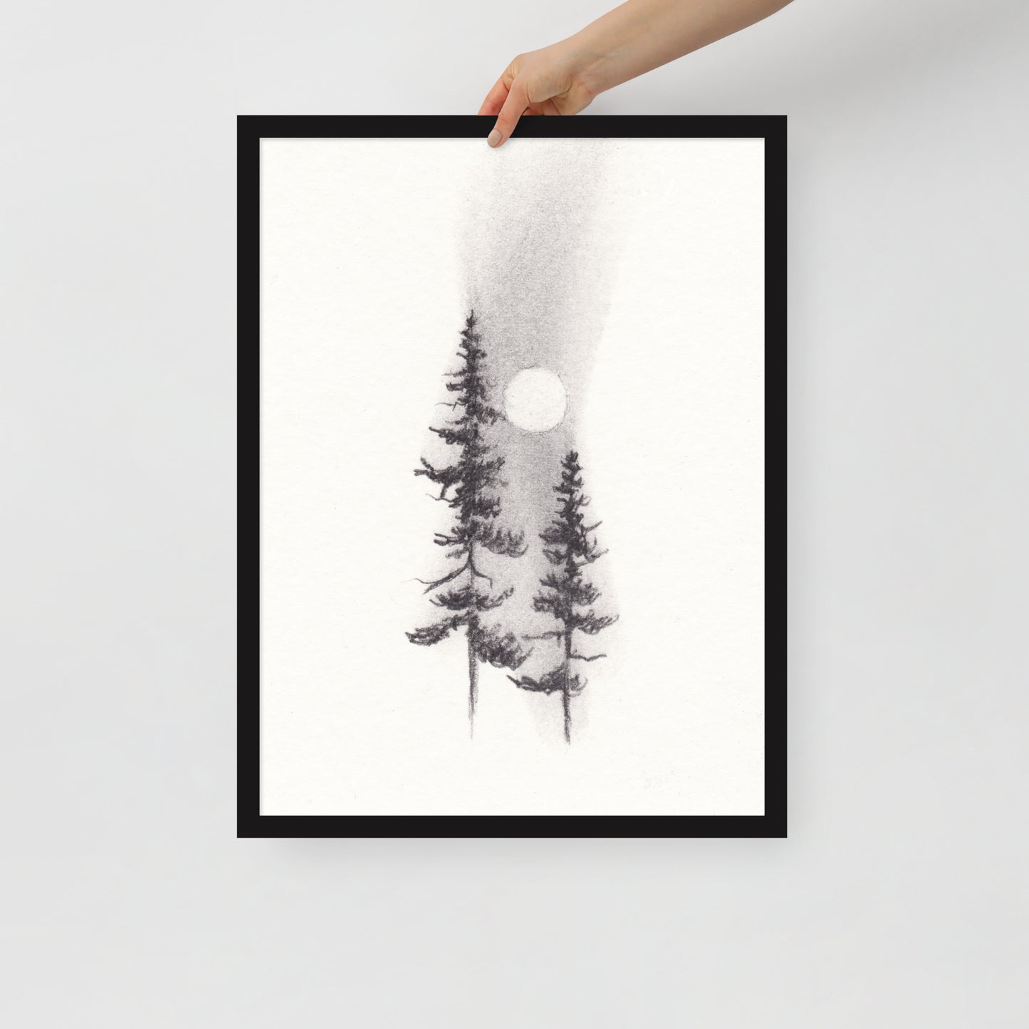 Two Pines Charcoal Drawing Print