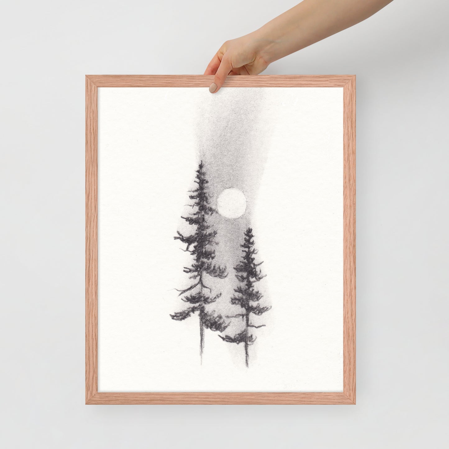 Two Pines Charcoal Drawing Print