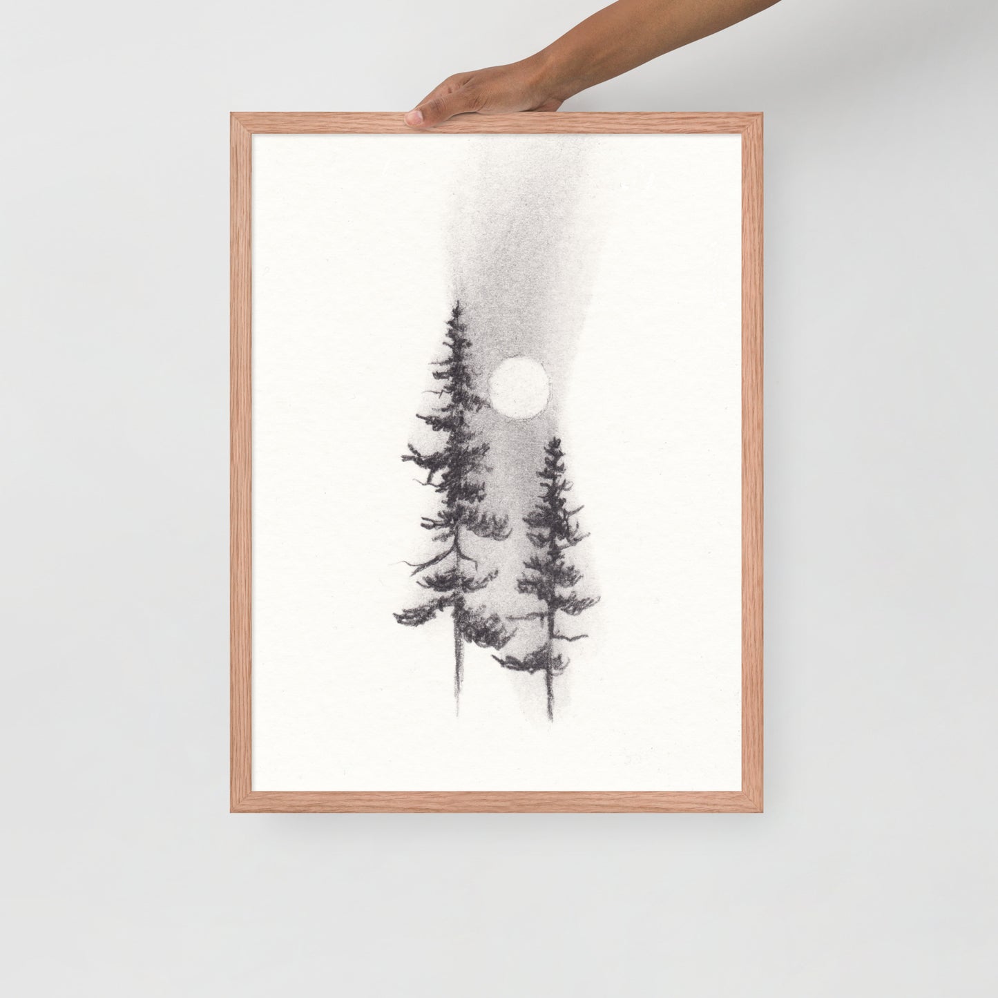 Two Pines Charcoal Drawing Print