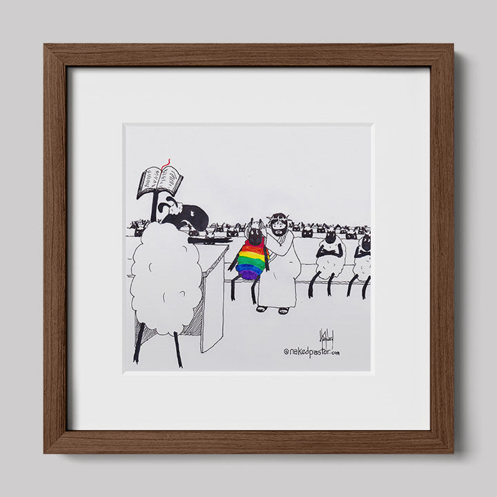 Jesus Covers the Rainbow Sheep's Ears Cartoon Print-Cartoons-nakedpastor