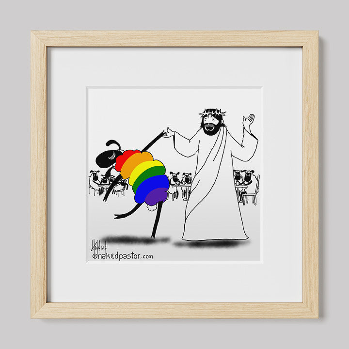 Jesus Dances with the LGBTQ Sheep Print-Cartoon Print-nakedpastor
