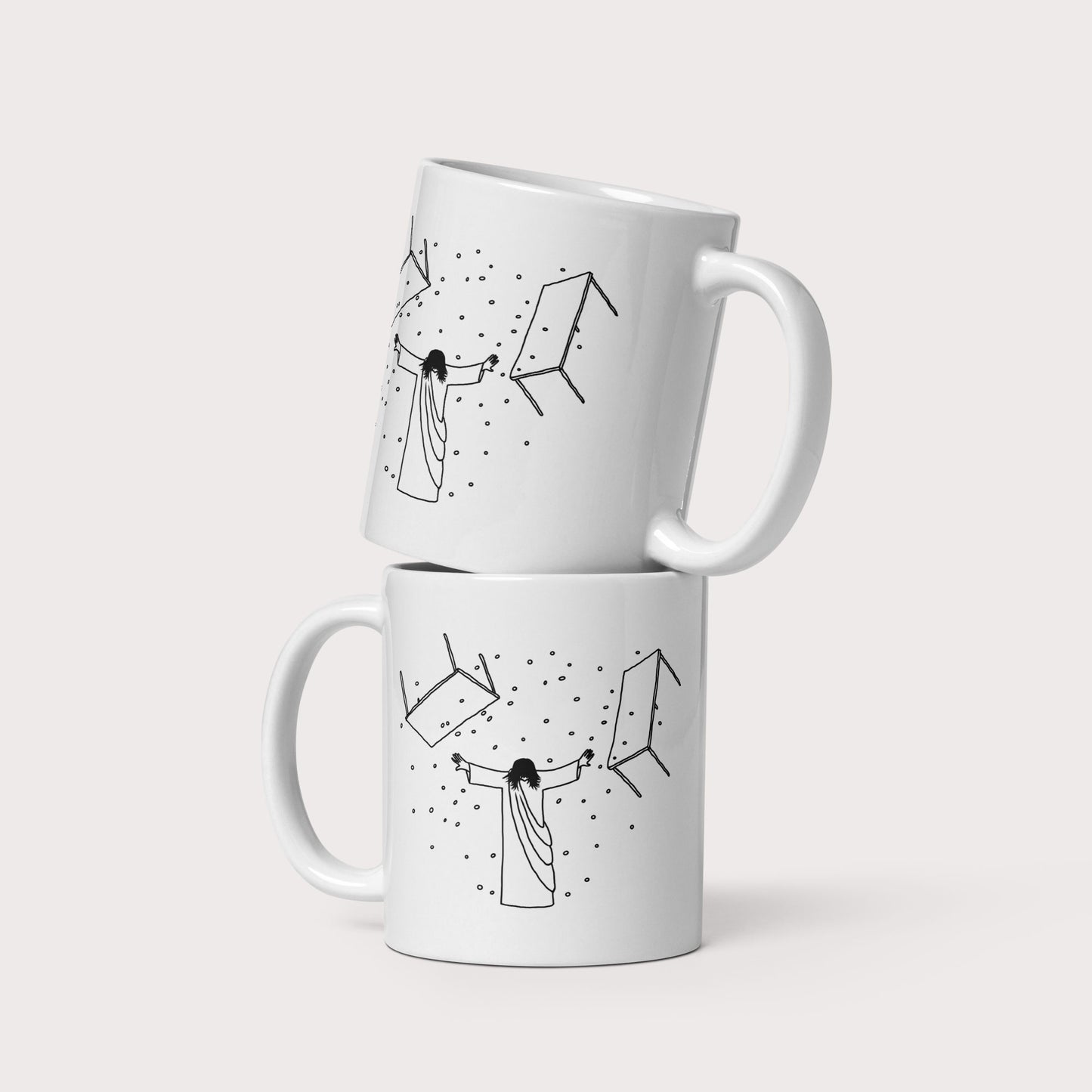Jesus Overturning Mug - by nakedpastor
