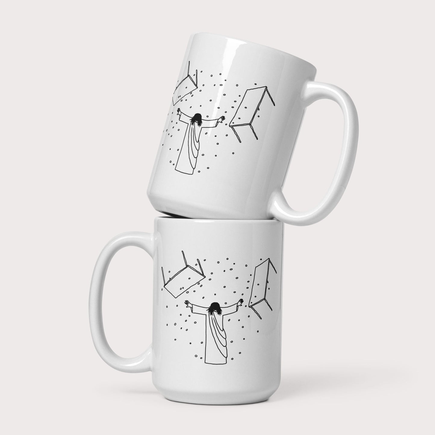 Jesus Overturning Mug - by nakedpastor