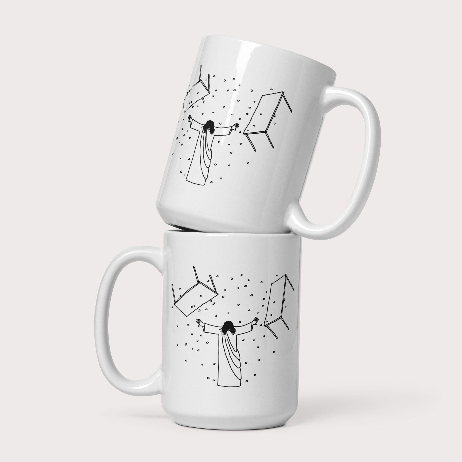 Jesus Overturning Mug - by nakedpastor
