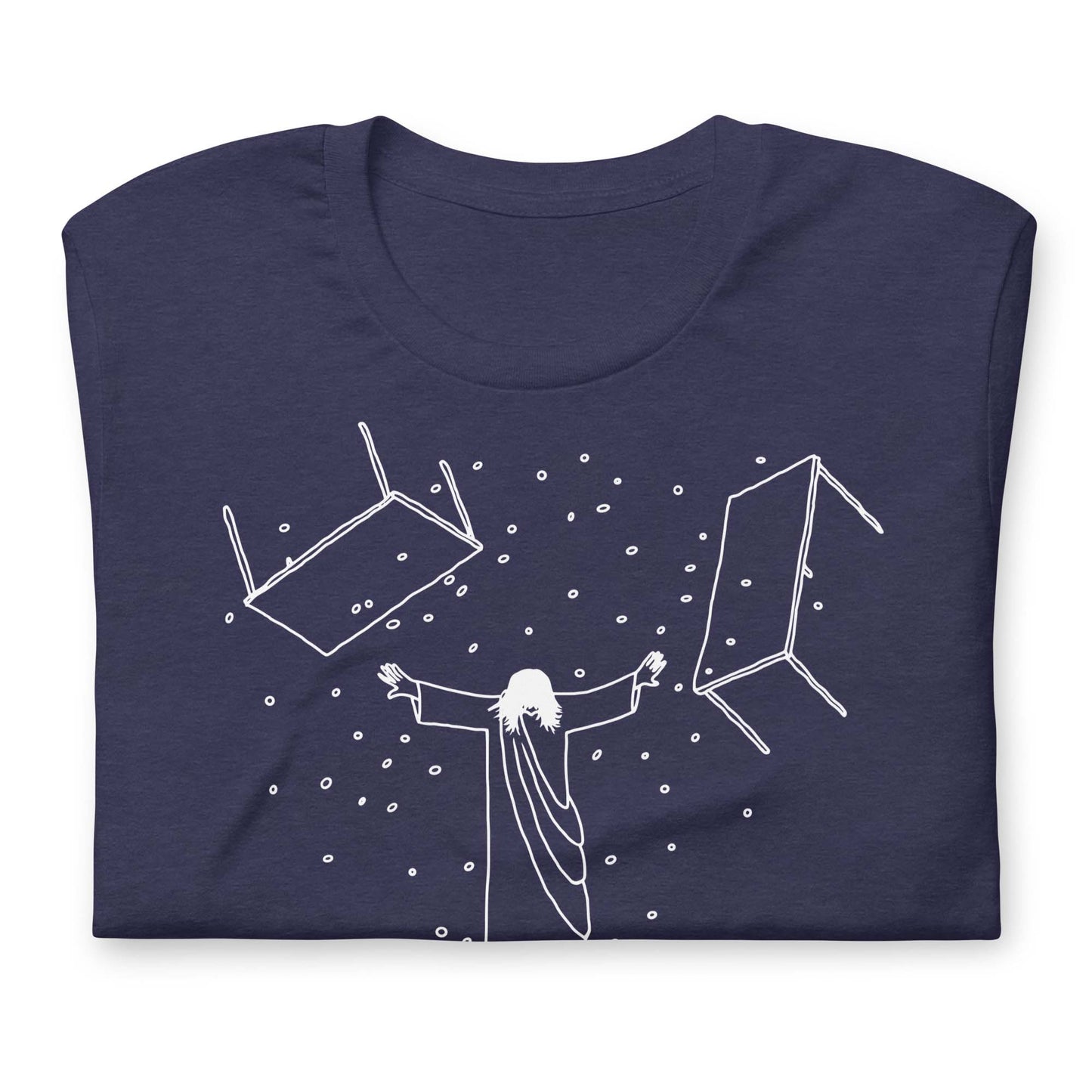 Jesus Overturning Tables Navy Blue Folded Women's Shirt