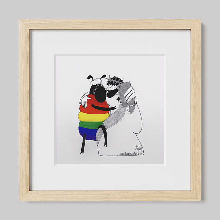 Jesus and the Rainbow Sheep Selfie Print-Cartoons-nakedpastor