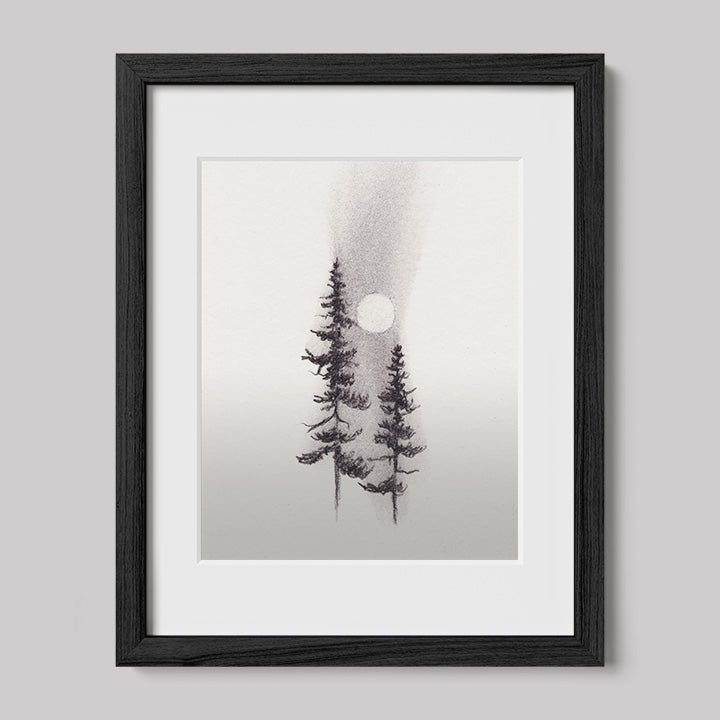 Two Pines Charcoal Drawing Print