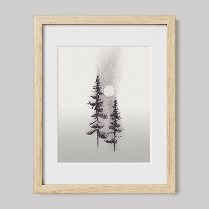 Two Pines Charcoal Drawing Print-Drawings-nakedpastor
