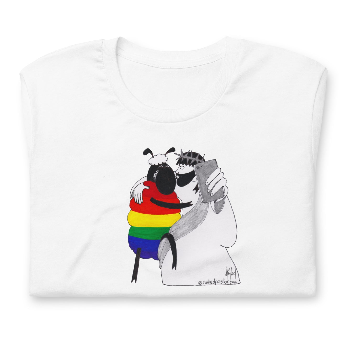 Jesus & LGBTQ Sheep Take a Selfie T-Shirt - by nakedpastor