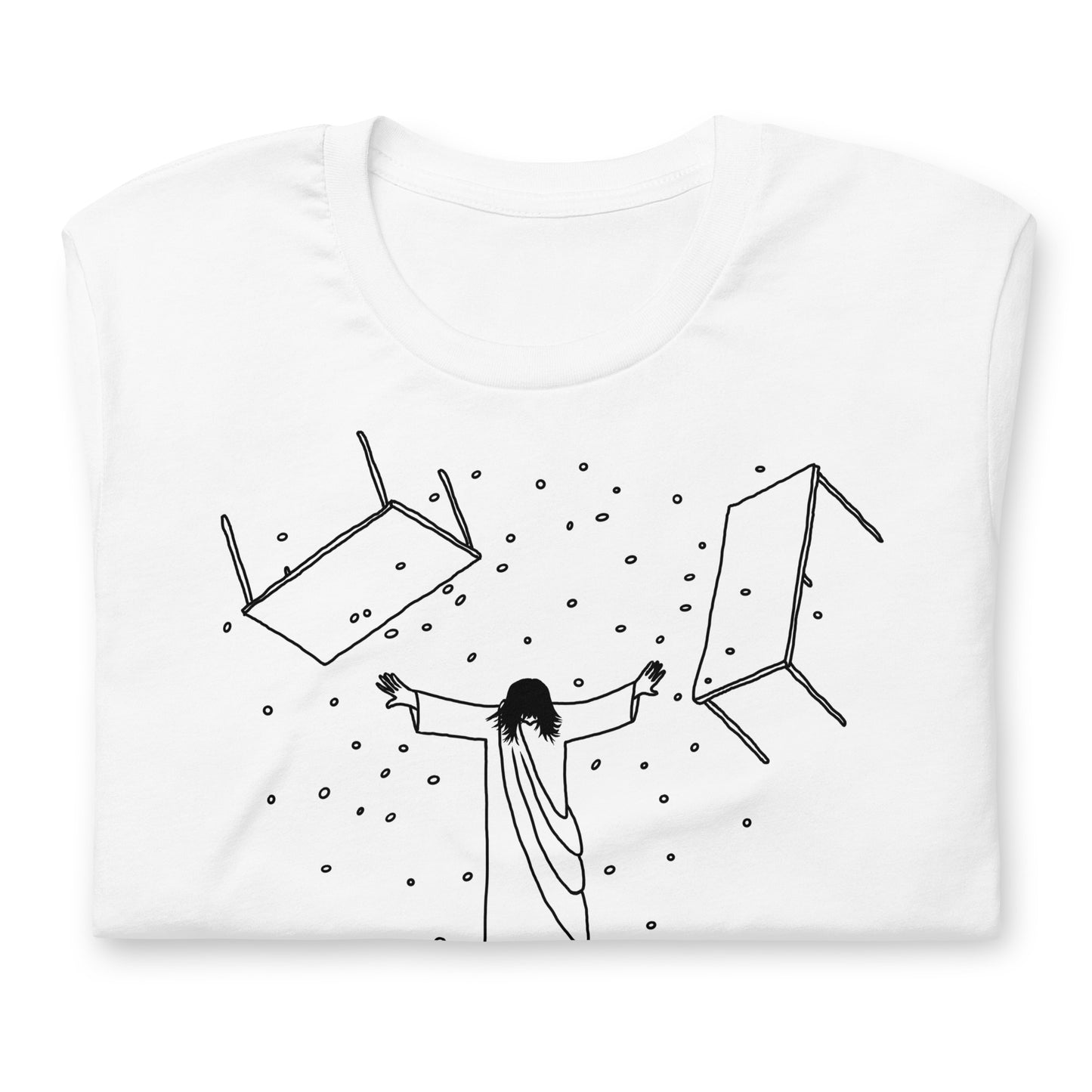 Jesus Overturning White Folded T Shirt