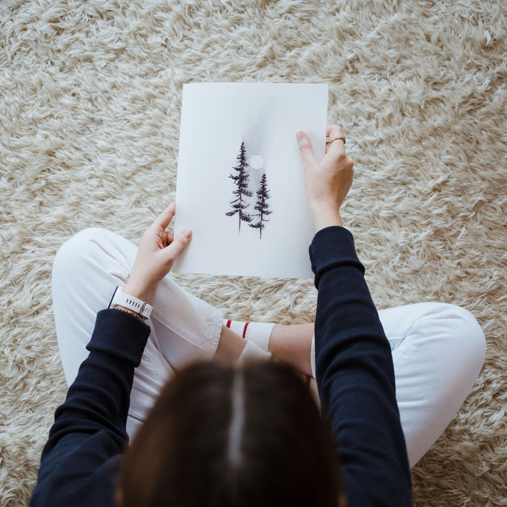 Two Pines Charcoal Drawing Print - by nakedpastor