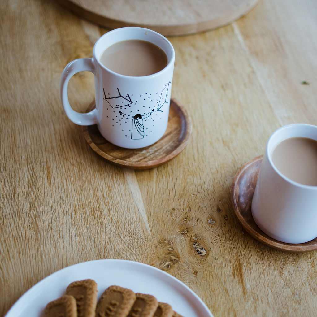 Jesus Overturning Mug - by nakedpastor