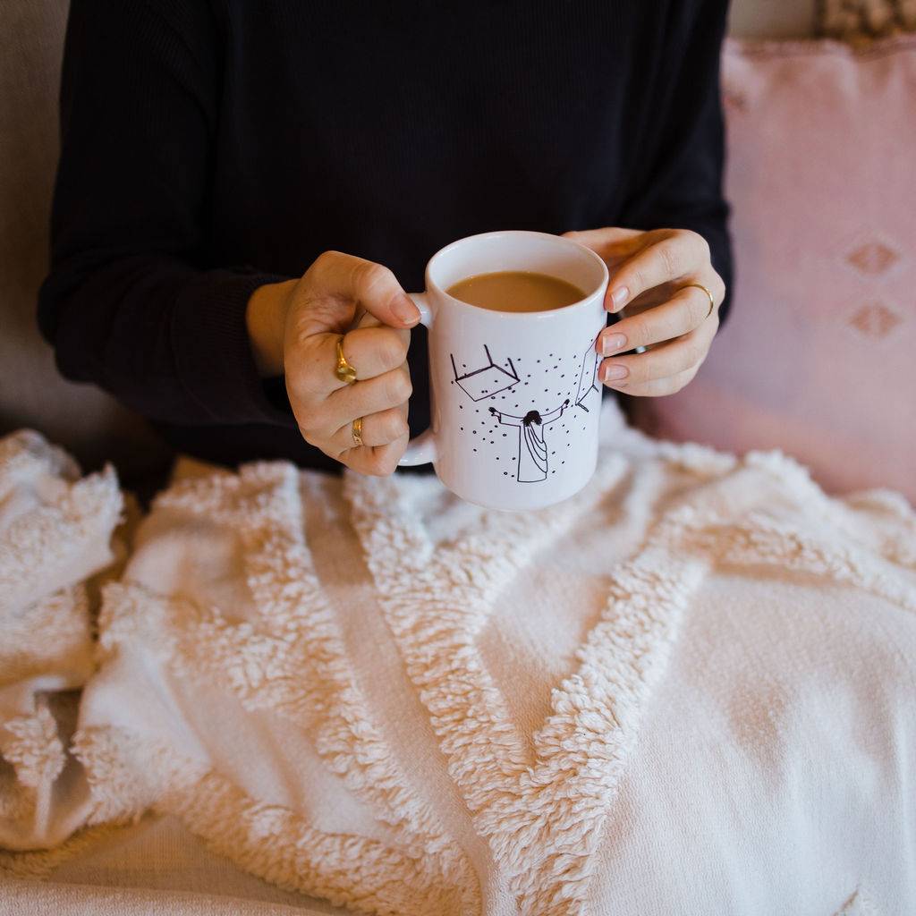 Jesus Overturning Mug - by nakedpastor