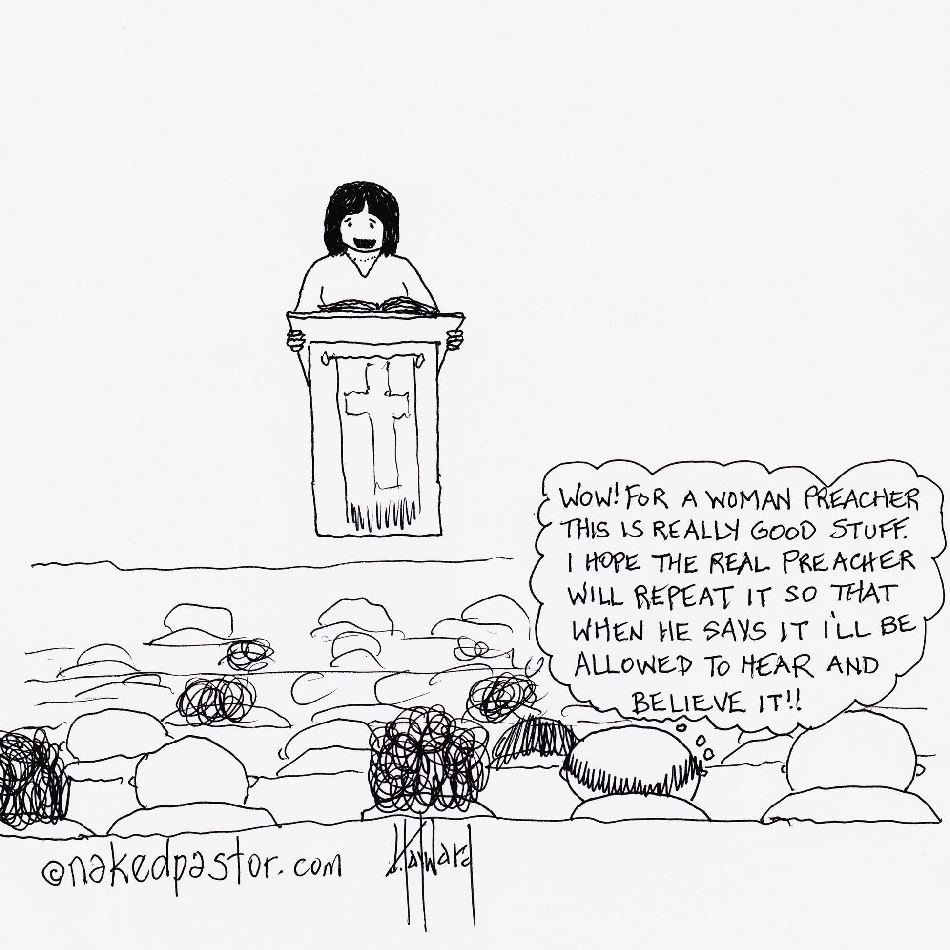 Woman Preacher Digital Cartoon - by nakedpastor