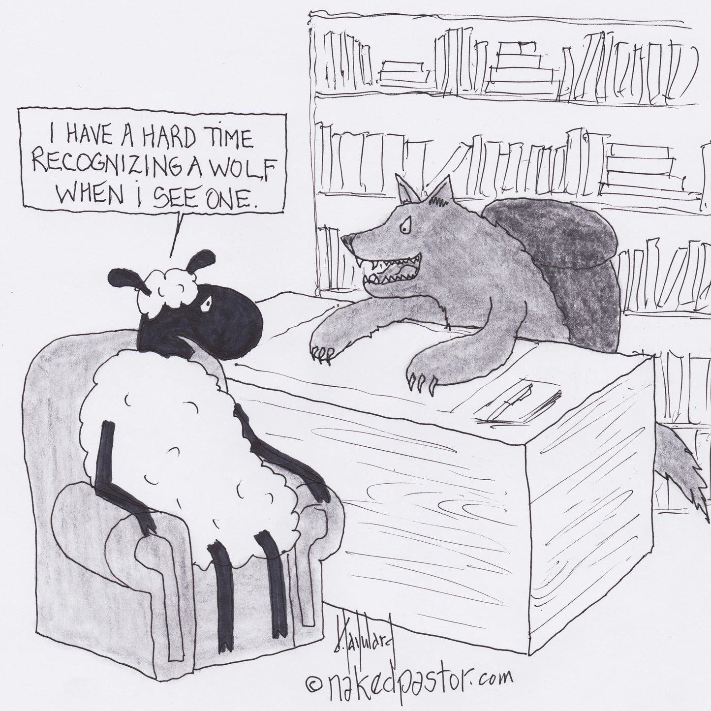 Attacked by a Wolf Digital Cartoon - by nakedpastor