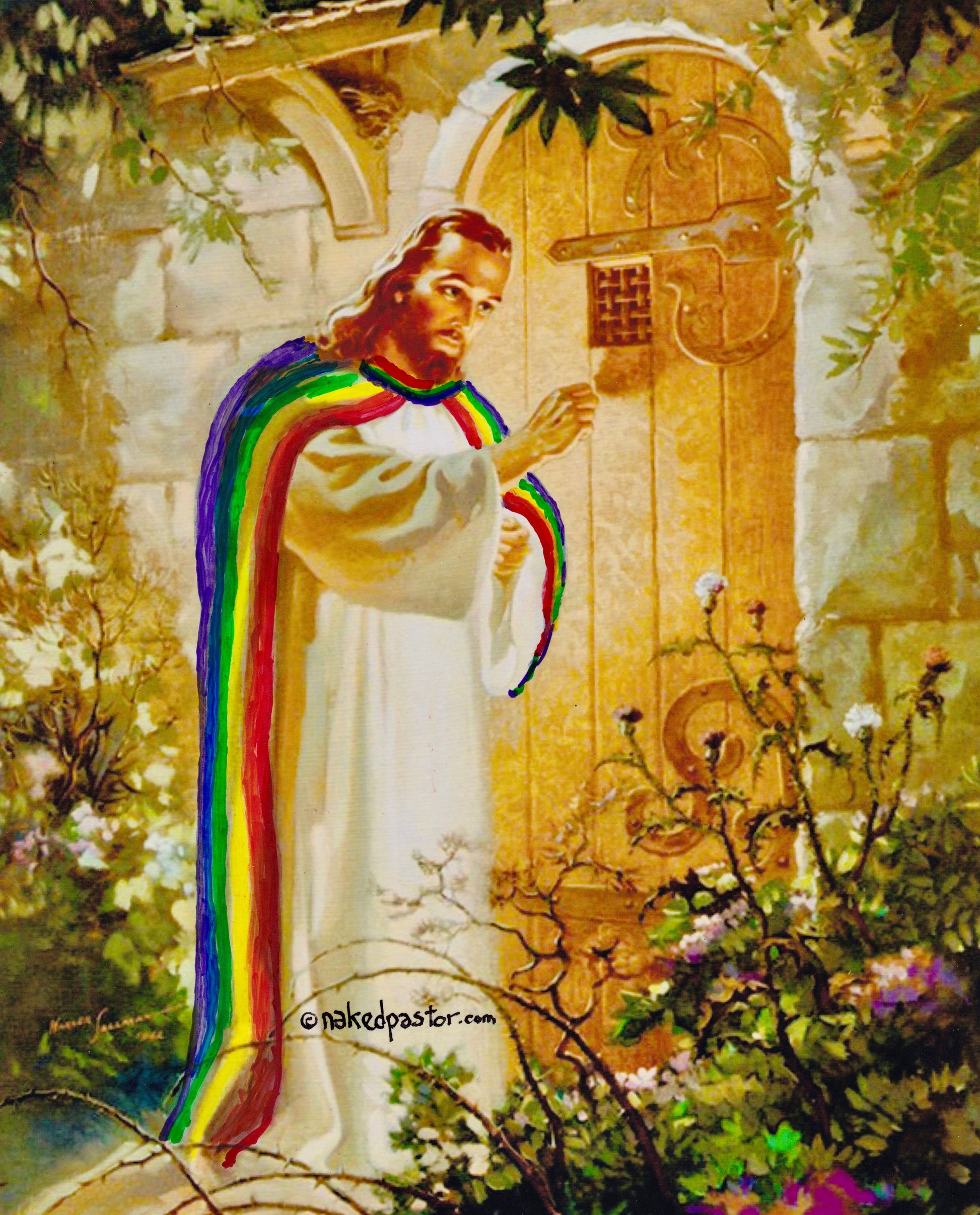 Behold I Stand at the Door and Knock Digital Cartoon - by nakedpastor