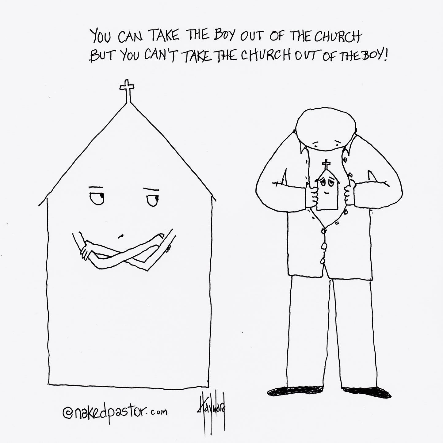 Boy Out of the Church Digital Cartoon - by nakedpastor
