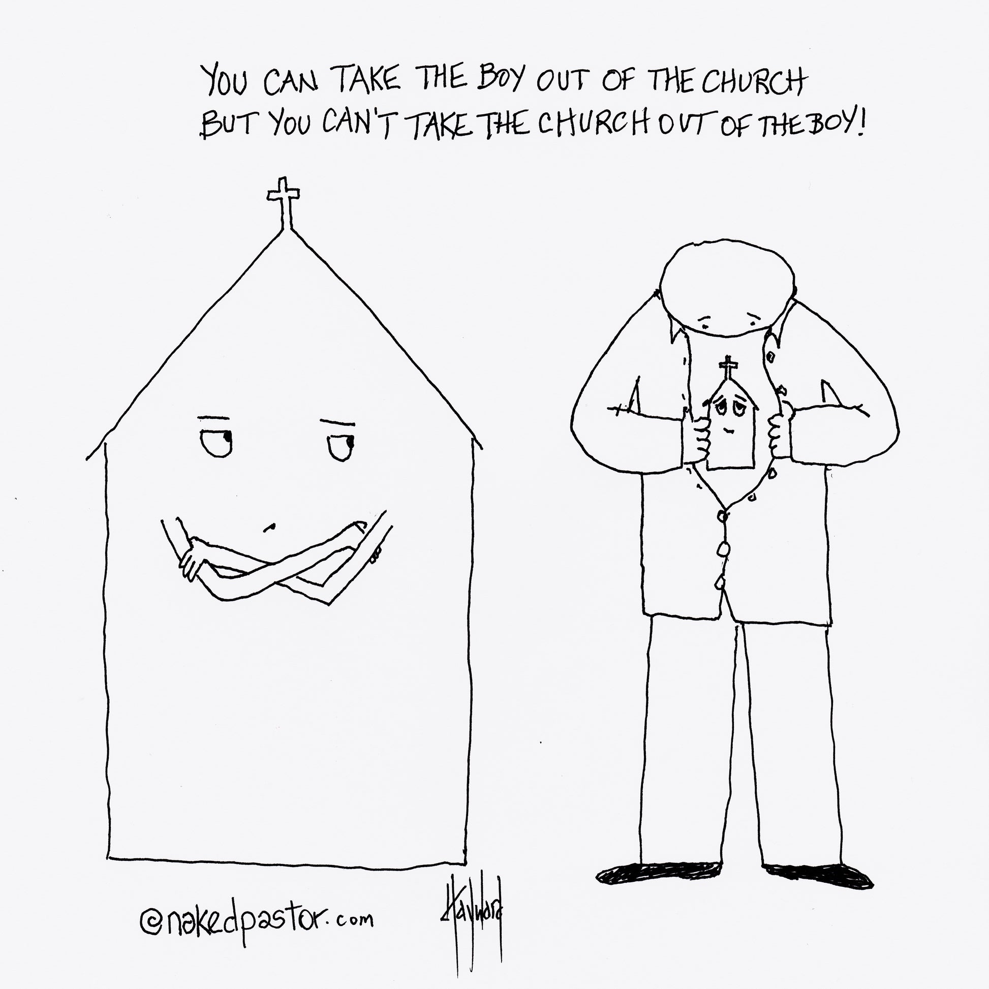 Boy Out of the Church Digital Cartoon - by nakedpastor