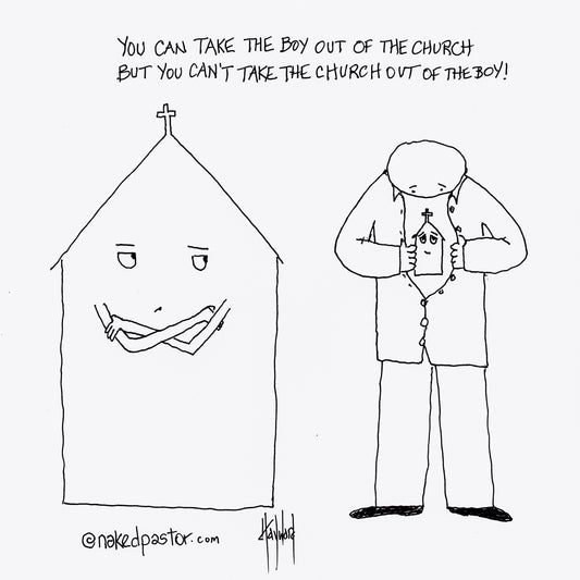 Boy Out of the Church Digital Cartoon - by nakedpastor