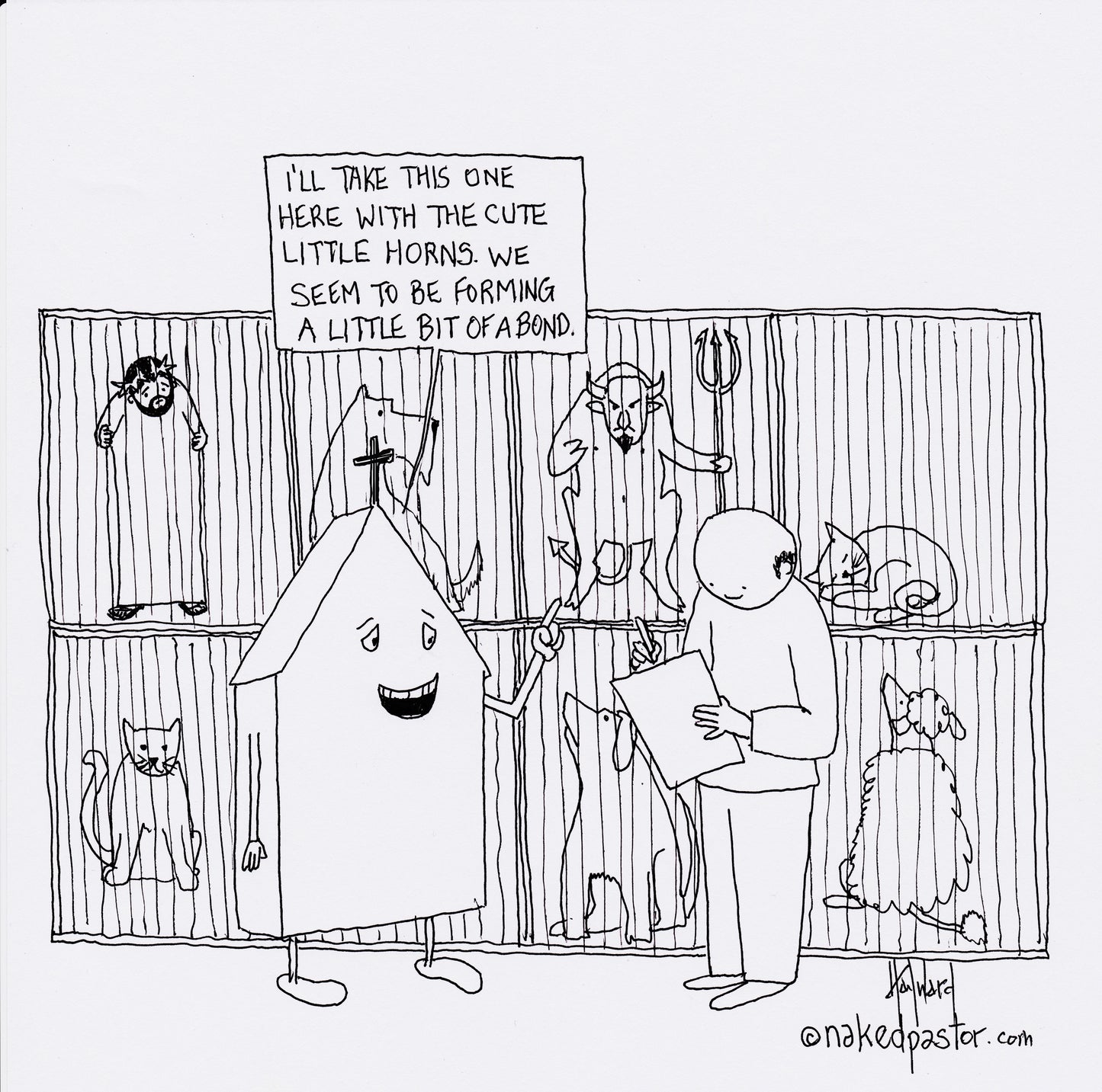 Church Picks Satan Digital Cartoon - by nakedpastor