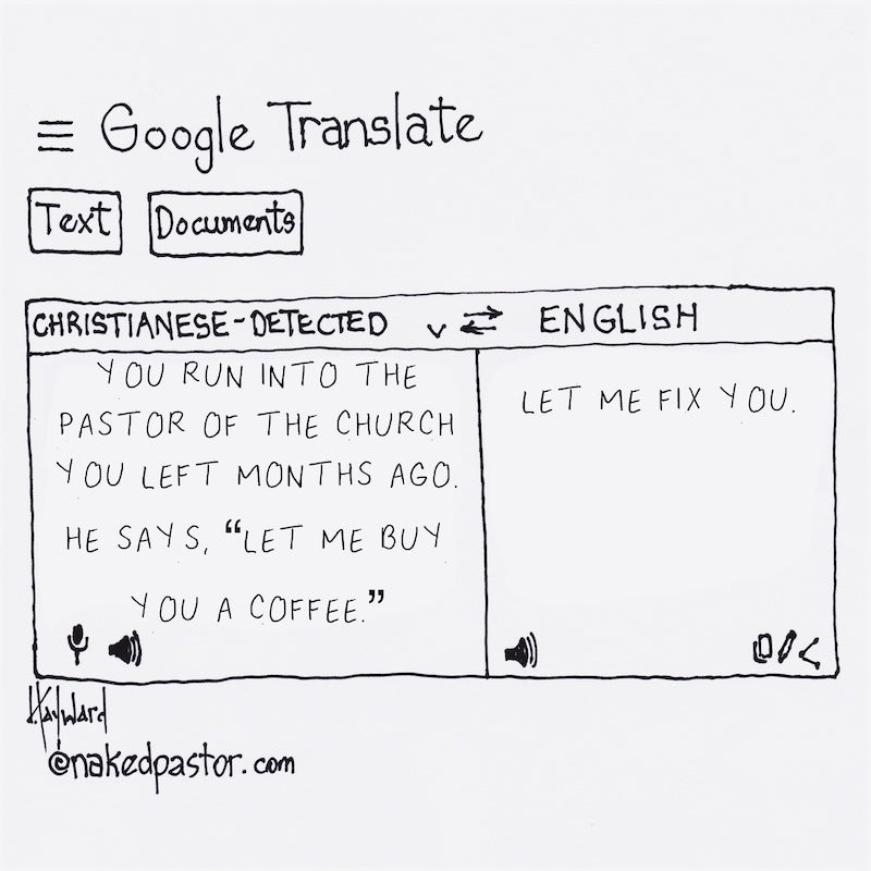 Coffee with Former Pastor Digital Cartoon - by nakedpastor