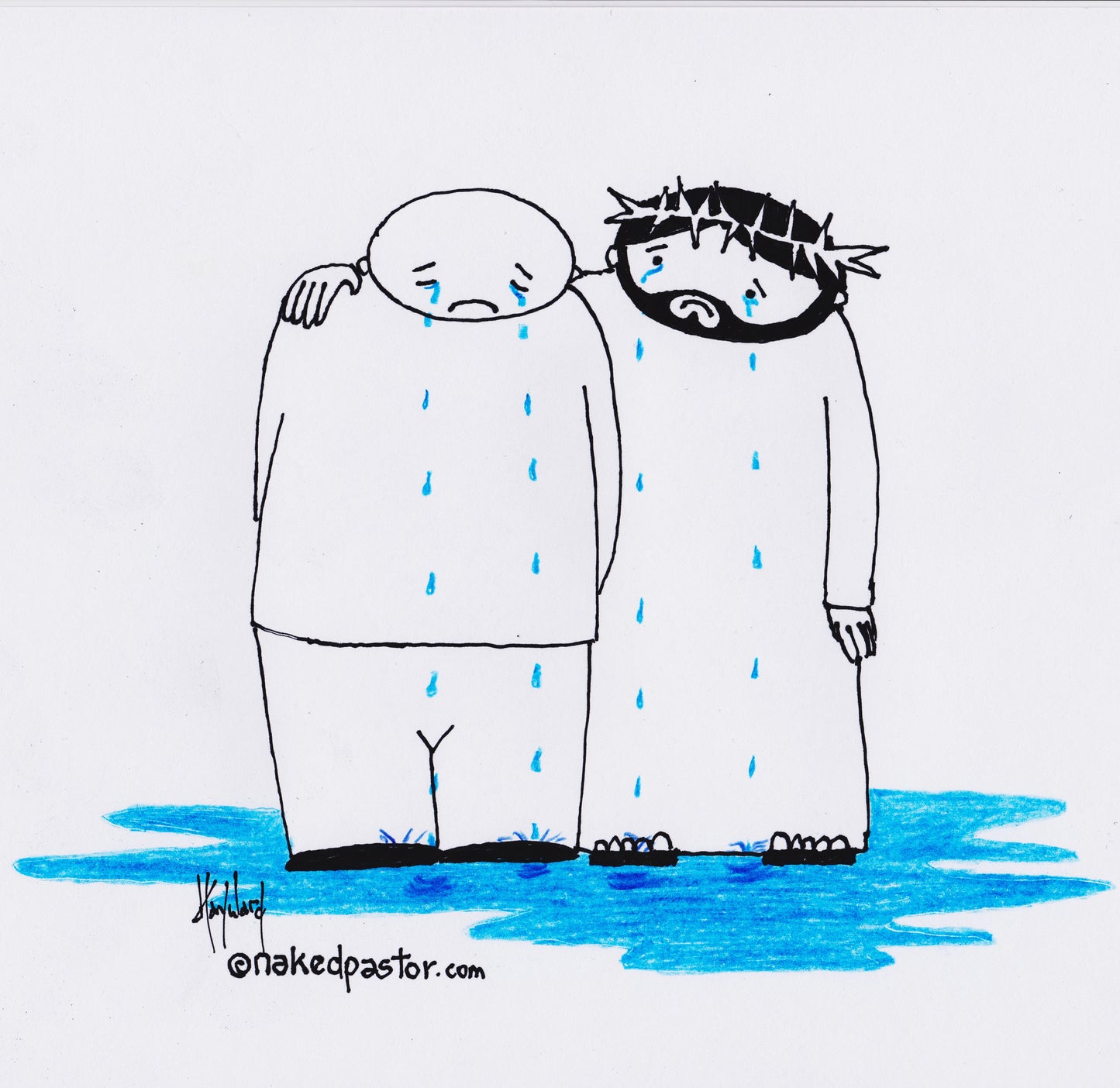 Crying Together Digital Cartoon - by nakedpastor
