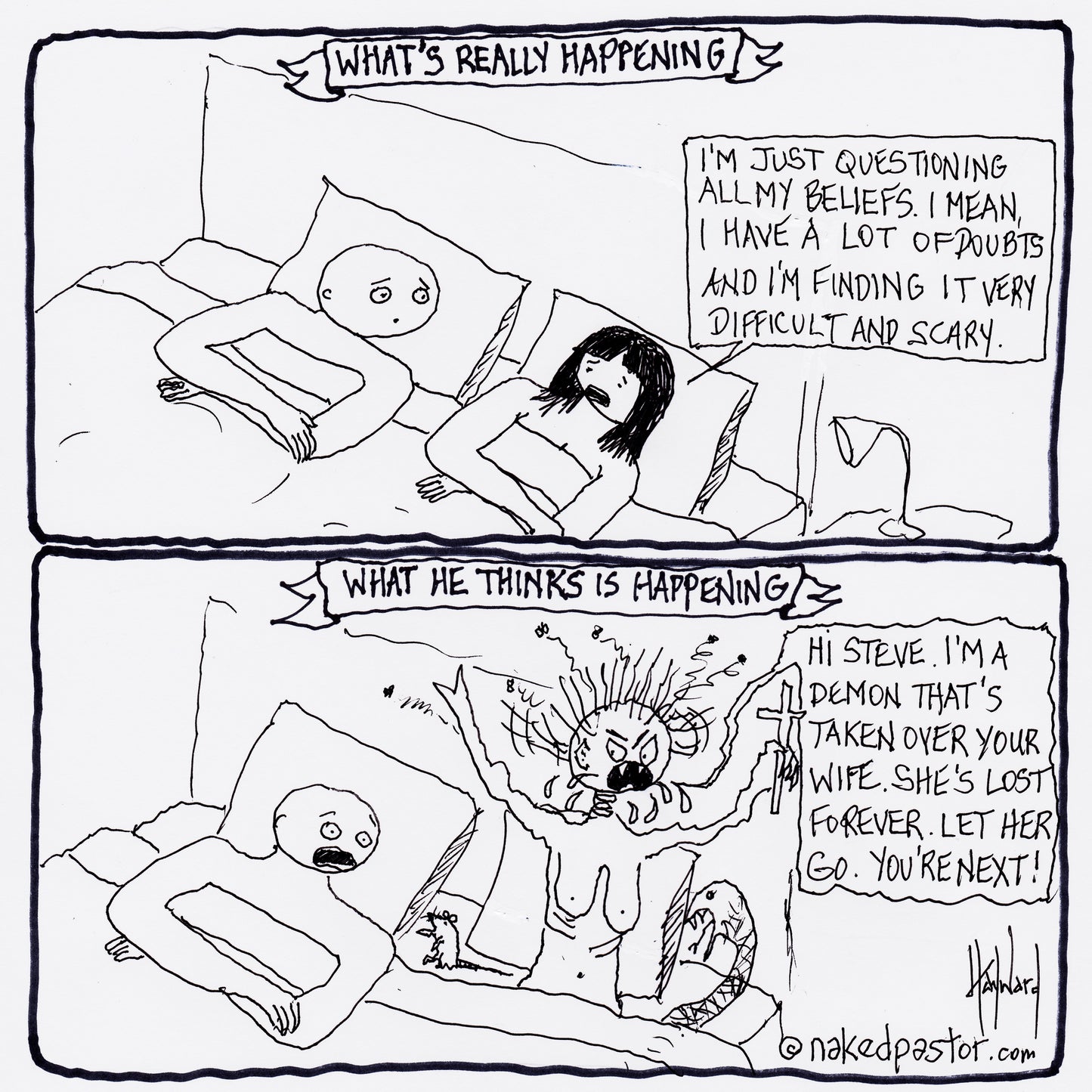 Deconstruction & Demon Possession Digital Cartoon - by nakedpastor