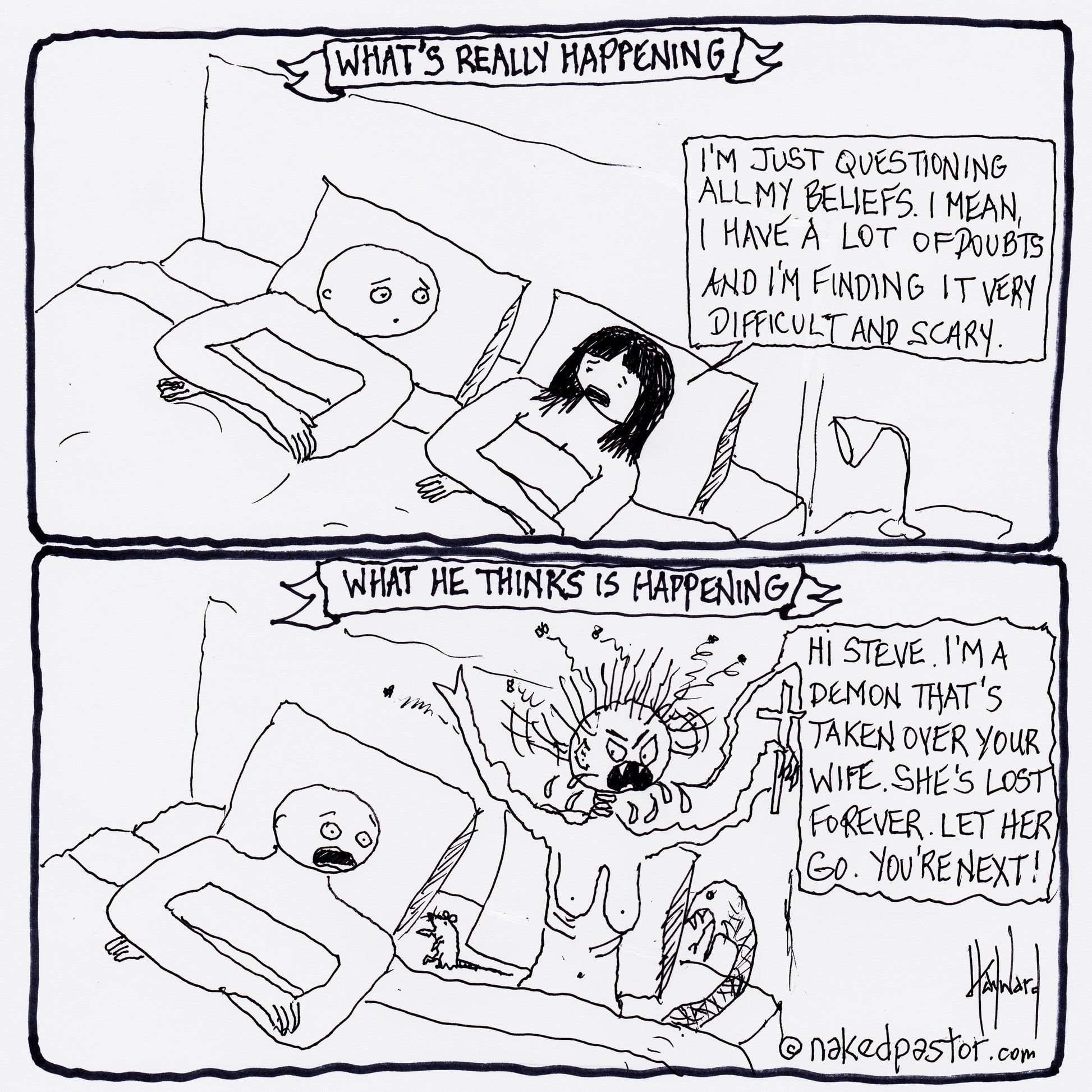 Deconstruction & Demon Possession Digital Cartoon - by nakedpastor