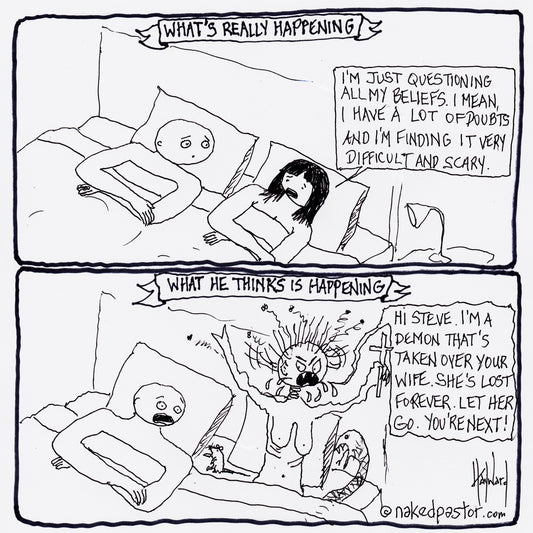 Deconstruction & Demon Possession Digital Cartoon - by nakedpastor