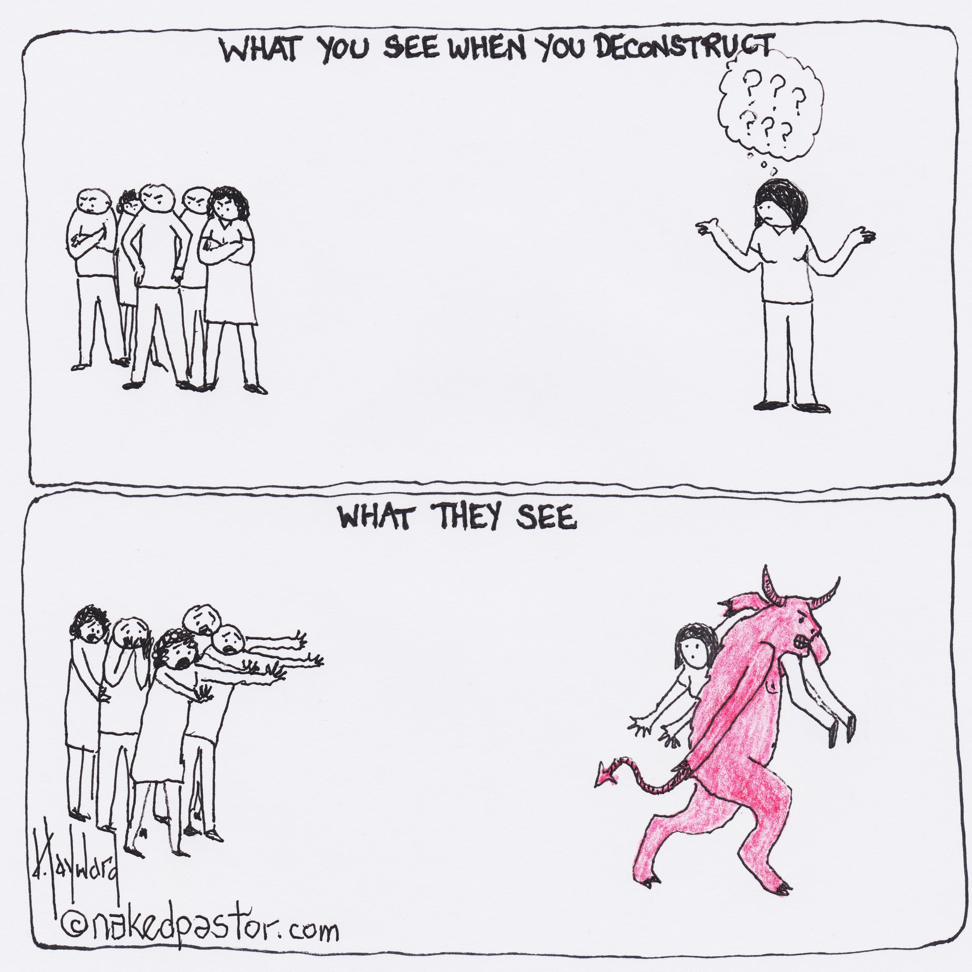 Demons and Deconstruction Digital Cartoon - by nakedpastor