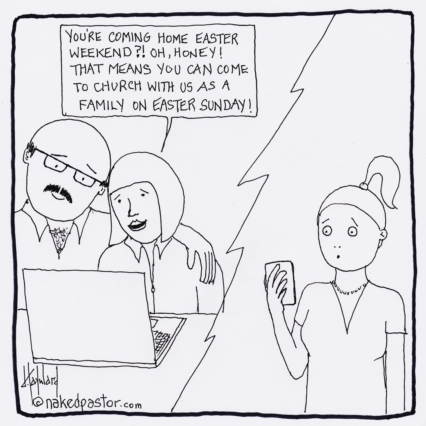 Going to Church With Your Family Digital Cartoon - by nakedpastor