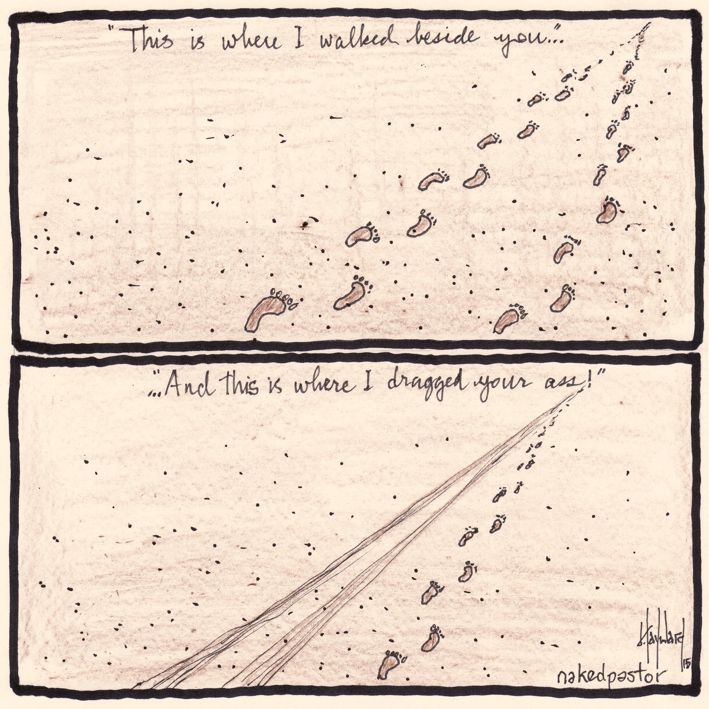 Footprints in the Sand Digital Cartoon - by nakedpastor