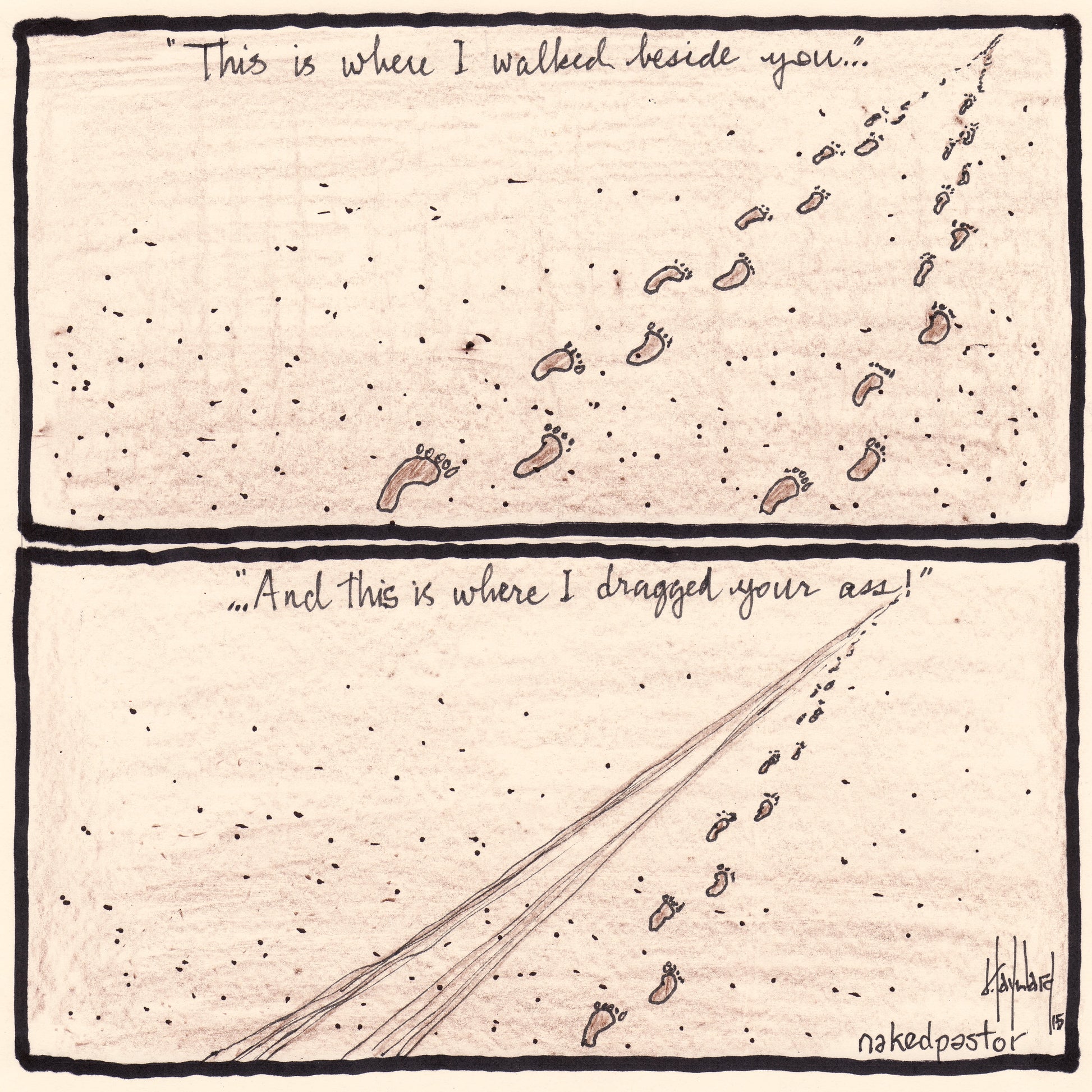 Footprints in the Sand Digital Cartoon - by nakedpastor